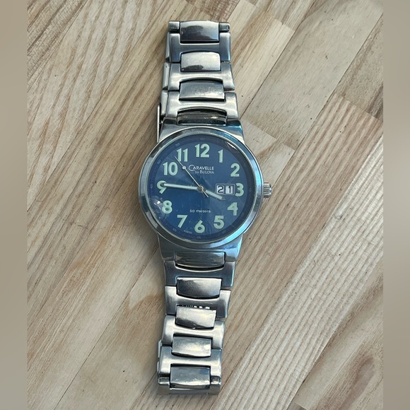 Caravelle by Bulova Men’s Watch Blue Dial Stainless Bracelet Date Window - Picture 4 of 12